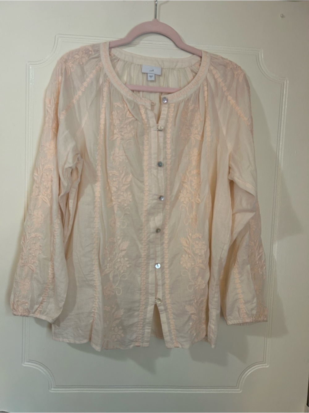 J. Jill Pale Peach Embroidered Button-Front Top